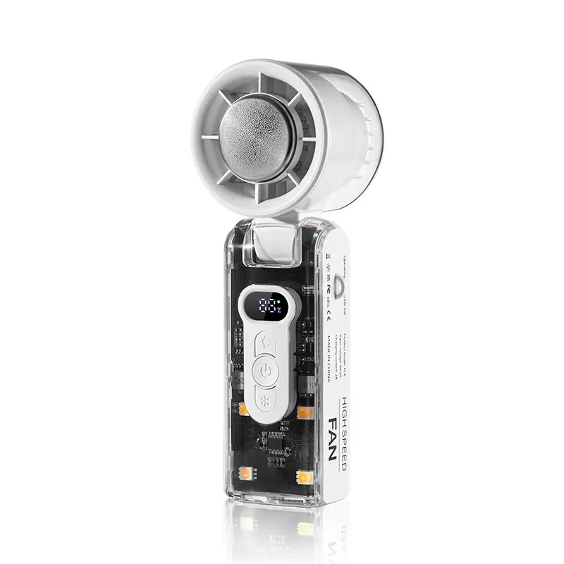 FC8 High-Speed Folding Handheld Fan with LED Light & Digital Display