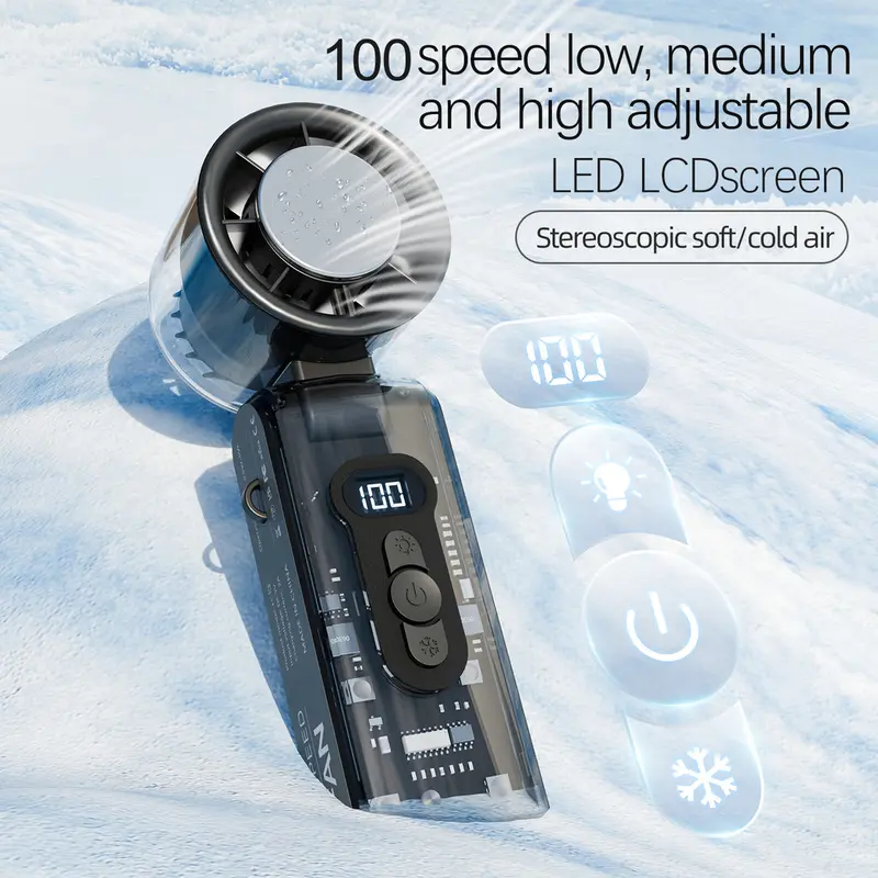 FC8 High-Speed Folding Handheld Fan with LED Light & Digital Display