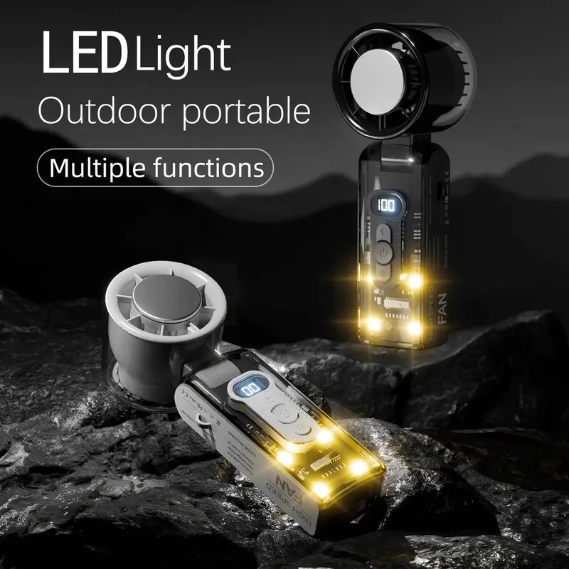 FC8 High-Speed Folding Handheld Fan with LED Light & Digital Display