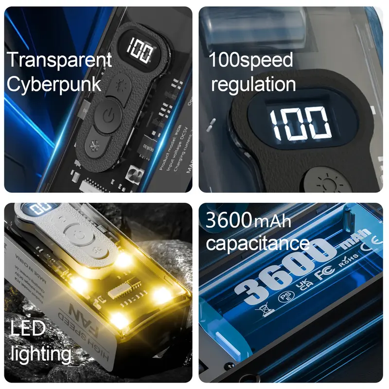 FC8 High-Speed Folding Handheld Fan with LED Light & Digital Display