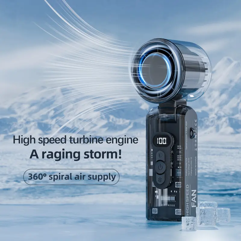 FC8 High-Speed Folding Handheld Fan with LED Light & Digital Display